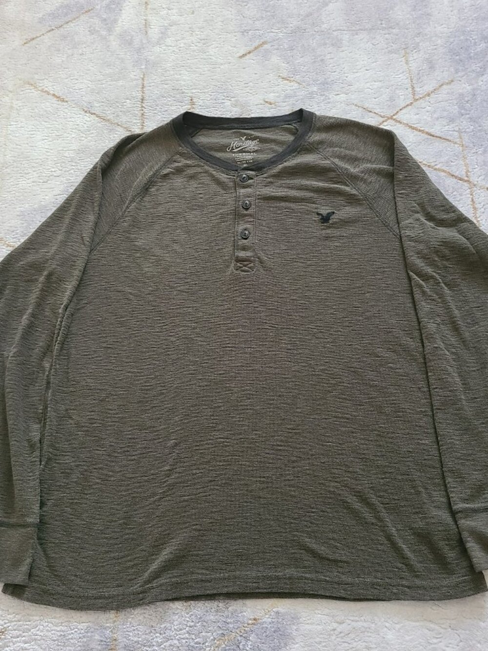 American Eagle Heritage Thermal Henley Shirt Men's XL Olive Green